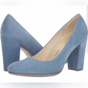Ecco Shape 75 Suede Light Blue Closed Almond Toe Block Heels EU41/US-10.5. NWT